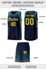 Navy Square Grid Graffiti Pattern Sports Basketball Jersey 2