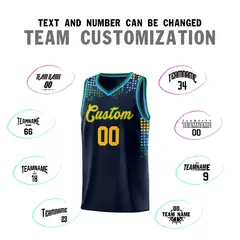 Navy Square Grid Graffiti Pattern Sports Basketball Jersey 3