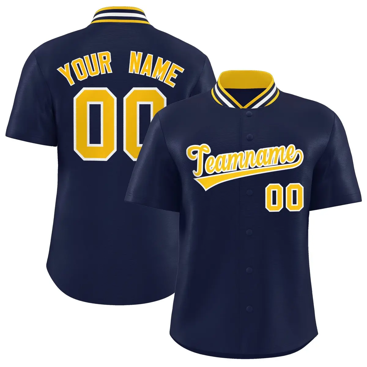 Navy Stand Collar Classic Authentic Baseball Jersey