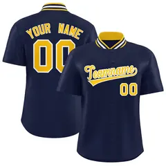 Navy Stand Collar Classic Authentic Baseball Jersey 1