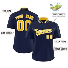 Navy Stand Collar Classic Authentic Baseball Jersey 2