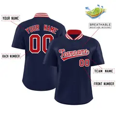 Navy Stand Collar Classic Authentic Baseball Jersey 2