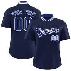 Navy Stand Collar Classic Authentic Baseball Jersey 1