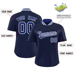 Navy Stand Collar Classic Authentic Baseball Jersey 2