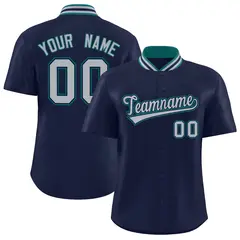Navy Stand Collar Classic Authentic Baseball Jersey 1