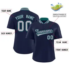 Navy Stand Collar Classic Authentic Baseball Jersey 2