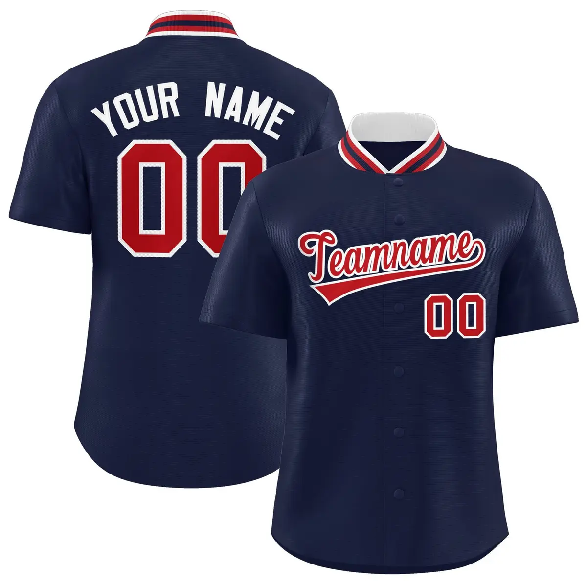 Navy Stand Collar Classic Authentic Baseball Jersey