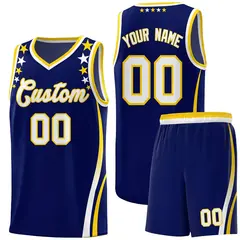 Navy Star Pattern Color Block Shoulders Basketball Jersey