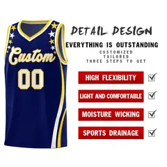 Navy Star Pattern Color Block Shoulders Basketball Jersey 2