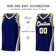 Navy Star Pattern Color Block Shoulders Basketball Jersey 3