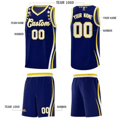 Navy Star Pattern Color Block Shoulders Basketball Jersey 5