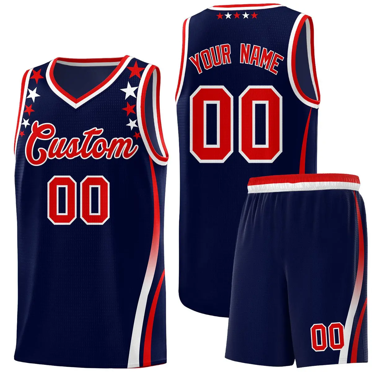 Navy Star Pattern Color Block Shoulders Basketball Jersey