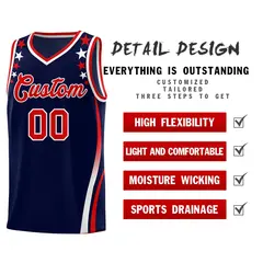 Navy Star Pattern Color Block Shoulders Basketball Jersey 2