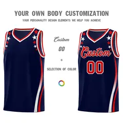 Navy Star Pattern Color Block Shoulders Basketball Jersey 3