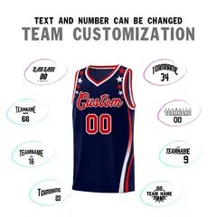 Navy Star Pattern Color Block Shoulders Basketball Jersey 4