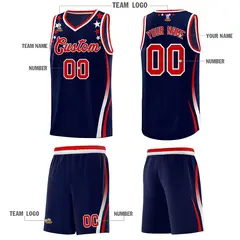 Navy Star Pattern Color Block Shoulders Basketball Jersey 5