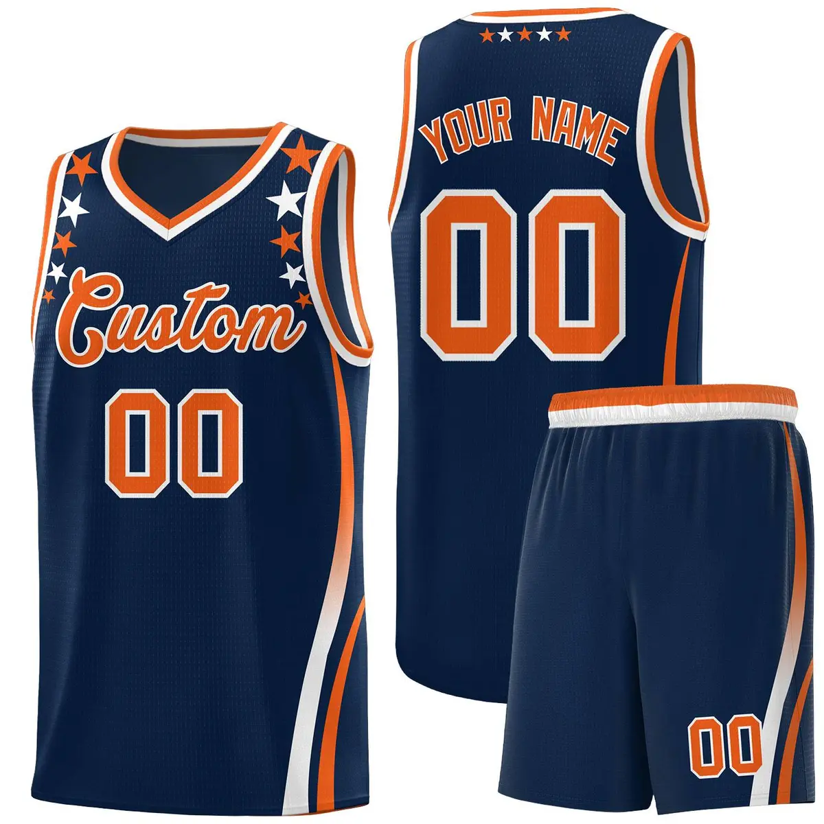 Navy Star Pattern Color Block Shoulders Basketball Jersey