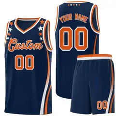Navy Star Pattern Color Block Shoulders Basketball Jersey