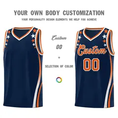 Navy Star Pattern Color Block Shoulders Basketball Jersey 3