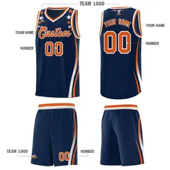 Navy Star Pattern Color Block Shoulders Basketball Jersey 5