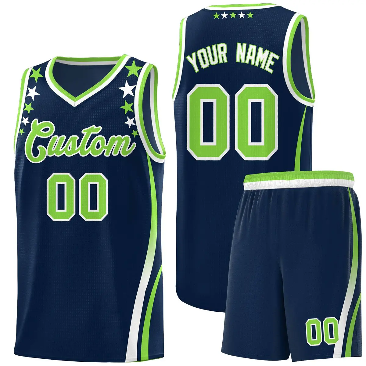 Navy Star Pattern Color Block Shoulders Basketball Jersey