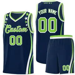 Navy Star Pattern Color Block Shoulders Basketball Jersey