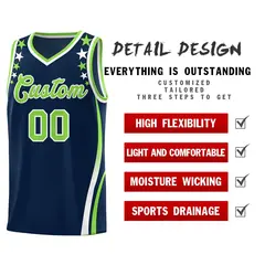 Navy Star Pattern Color Block Shoulders Basketball Jersey 2