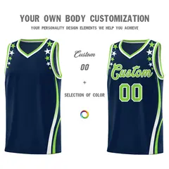 Navy Star Pattern Color Block Shoulders Basketball Jersey 3