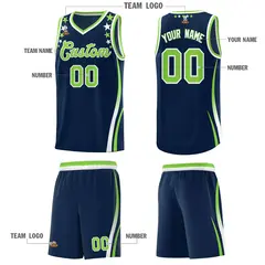 Navy Star Pattern Color Block Shoulders Basketball Jersey 5