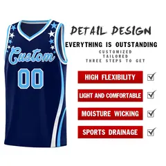 Navy Star Pattern Color Block Shoulders Basketball Jersey 2