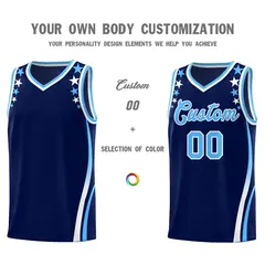 Navy Star Pattern Color Block Shoulders Basketball Jersey 3