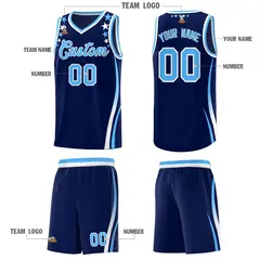Navy Star Pattern Color Block Shoulders Basketball Jersey 5