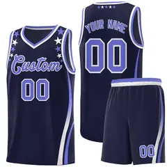 Navy Star Pattern Color Block Shoulders Basketball Jersey