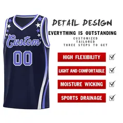 Navy Star Pattern Color Block Shoulders Basketball Jersey 2