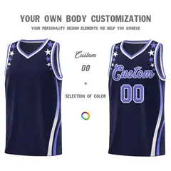 Navy Star Pattern Color Block Shoulders Basketball Jersey 3