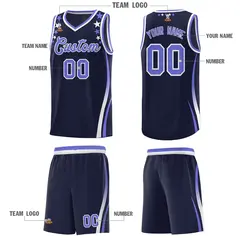 Navy Star Pattern Color Block Shoulders Basketball Jersey 5