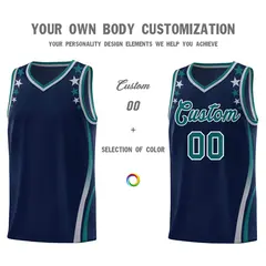 Navy Star Pattern Color Block Shoulders Basketball Jersey 3