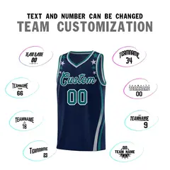 Navy Star Pattern Color Block Shoulders Basketball Jersey 4
