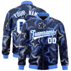 Navy Star Pattern Varsity Full-Zip Letterman Bomber Jacket