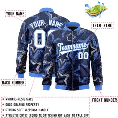 Navy Star Pattern Varsity Full-Zip Letterman Bomber Jacket 2
