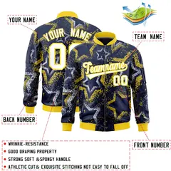 Navy Star Pattern Varsity Full-Zip Letterman Bomber Jacket 2
