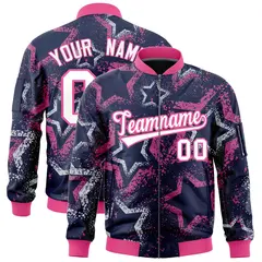 Navy Star Pattern Varsity Full-Zip Letterman Bomber Jacket 1
