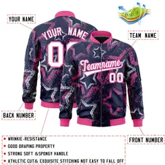 Navy Star Pattern Varsity Full-Zip Letterman Bomber Jacket 2