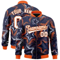 Navy Star Pattern Varsity Full-Zip Letterman Bomber Jacket 1