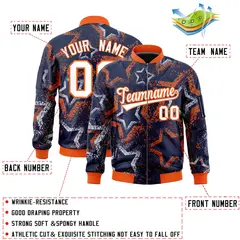 Navy Star Pattern Varsity Full-Zip Letterman Bomber Jacket 2