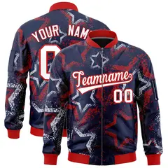 Navy Star Pattern Varsity Full-Zip Letterman Bomber Jacket 1