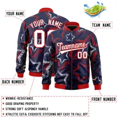 Navy Star Pattern Varsity Full-Zip Letterman Bomber Jacket 2