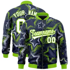 Navy Star Pattern Varsity Full-Zip Letterman Bomber Jacket 1