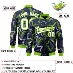 Navy Star Pattern Varsity Full-Zip Letterman Bomber Jacket 2