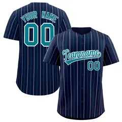 Navy Teal and White Bi-Color Stripes Fashion Baseball Jersey